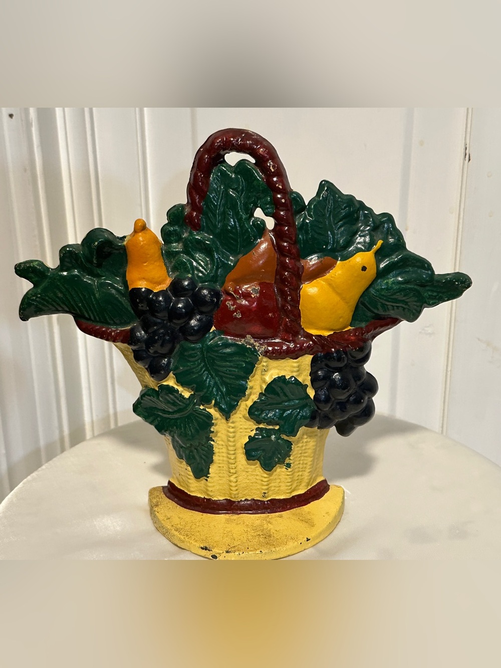 Vintage Cast Iron Metal Fruit Basket Door Stop
